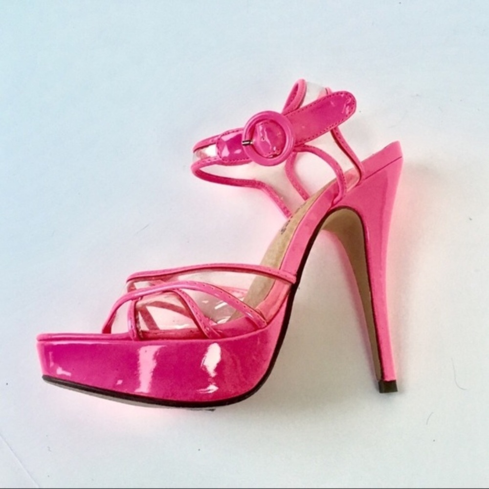 2 LIPS TOO CLEAR TRANSPARENT NEON PINK SANDAL PUMP - Picture 4 of 8